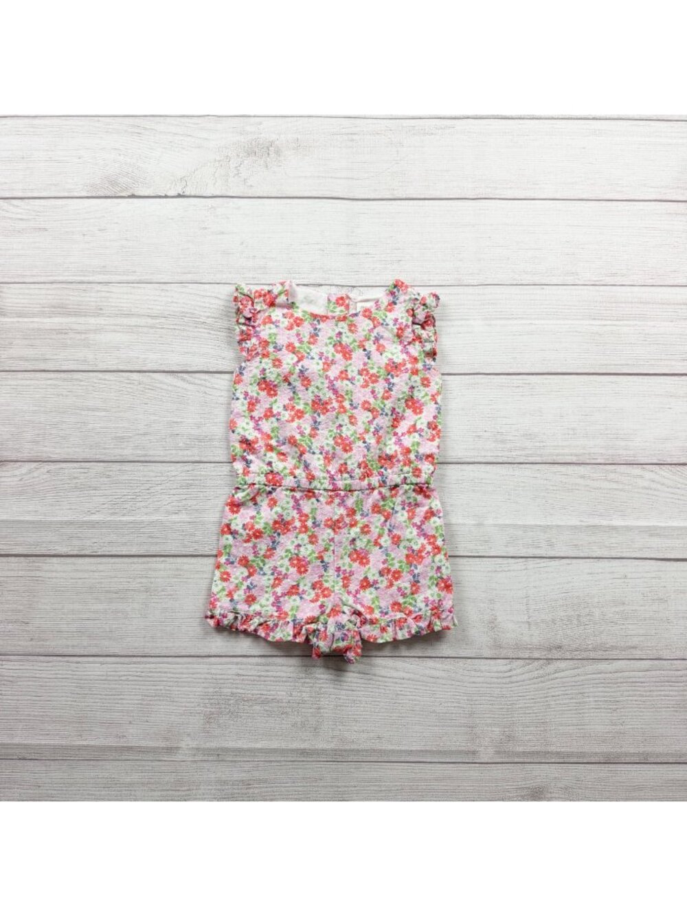 Gymboree Toddler Girls Floral Romper Pink Red Green Ruffle Trim 2T